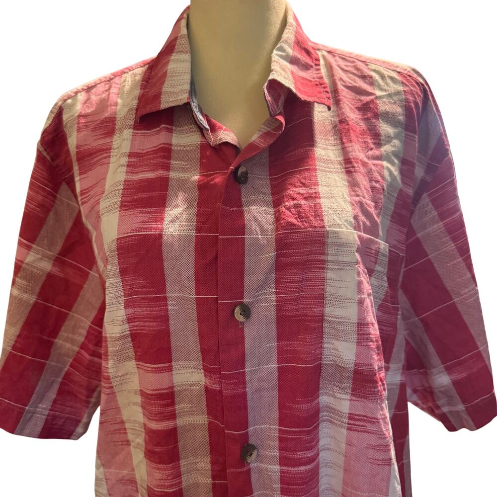 Tommy Bahama Red Ikat Stripe Camp Shirt, Silk Cotton Blend, Men's Size XL